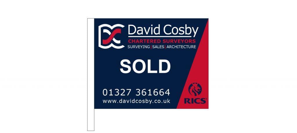 Daventry and Towcester Estate Agents. David Cosby Blue and Red 'SOLD' Sign