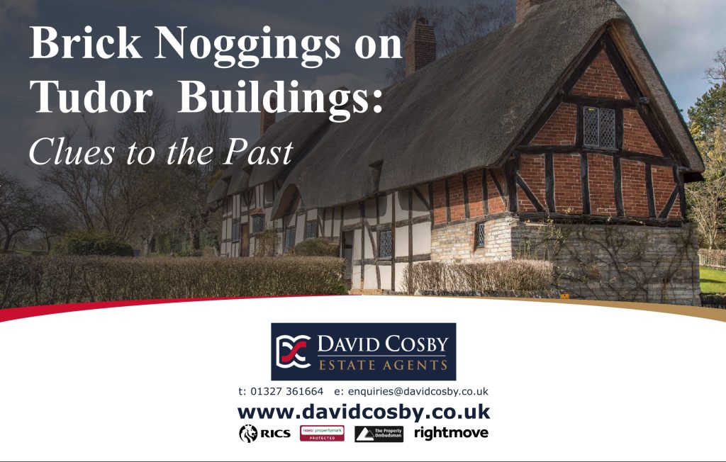 Tudor timber-framed building with brick noggings, header image for David Cosby Estate Agents article on brick noggings.